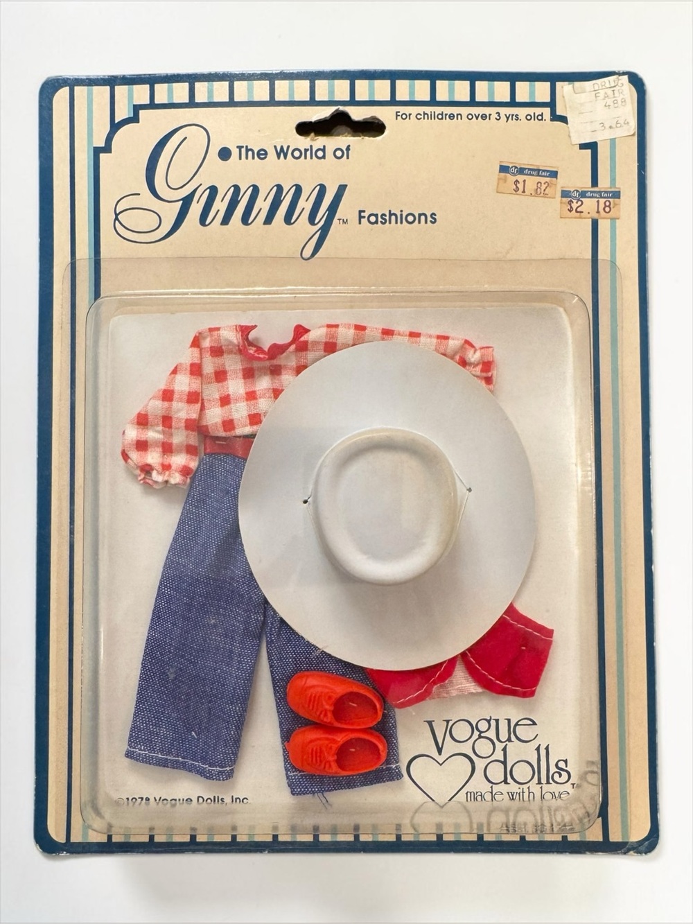 Vintage Ginny Doll Cowgirl Outfit Jeans Gingham, Cowboy Hat NWT - Picture 1 of 6